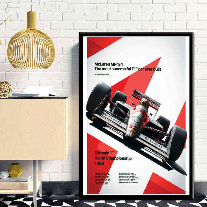Ayrton Senna F1 Formula Mclaren Campione del mondo Auto da corsa Poster Stampe Wall Art Canvas Picture Painting For Living Room Decor H1110