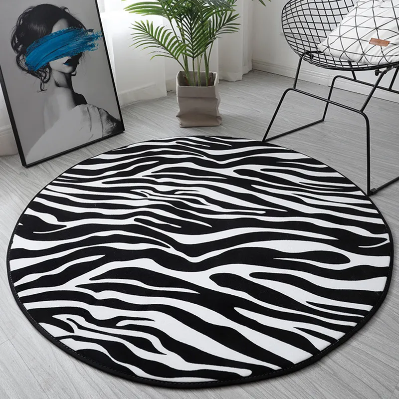 Noir Blanc Zèbre Imprimer Salon Tapis Chaise Ronde Tapis Anti-dérapant Cuisine Chambre Tapis Bain Paillasson Enfants Jouer Surface De Plancher 220301