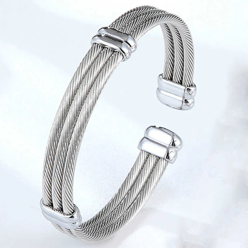 4 Styles Cable Bracelet Adjustable Size Cuff Bangle for Women New Arrival Spring Wire Line Titanium Steel Jewelry Wholesale Q0719