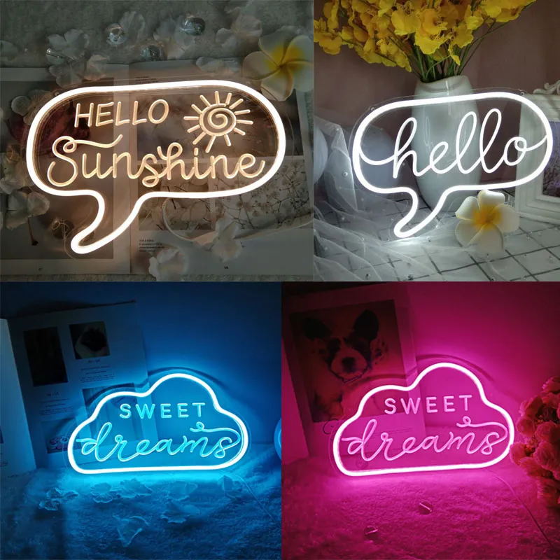 LED-Neonschilder mit Stromversorgung über USB, Hallo Sonnenschein, warmweißes Schlafzimmer-Nachtlicht, individuelles Türschild für den Hauseingang, Dekoration, Lampen mit 294 HE