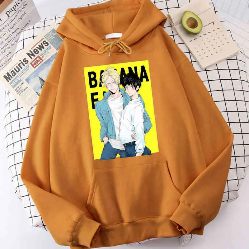 Banana Fish Drukuj Japonia Anime Streetwear Moda Jesień Casual Crewneck Bluza polarowa Pullover Męskie Odzież Odzież Oversized Hoodie H1227