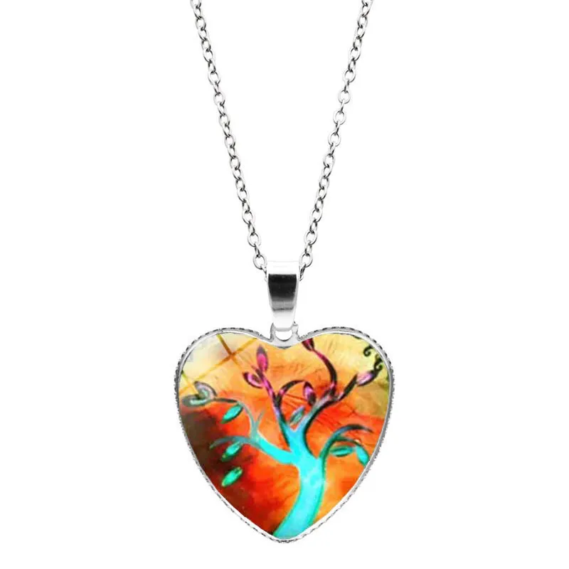 Glass Cabochon Tree of Life Necklace Silver Chain Heart Pendant Halsband Kvinnor Girl Barn Fashion Jewelry Gift Will och Sandy