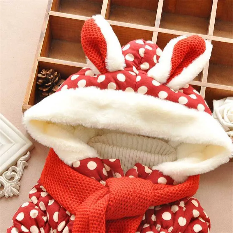 Cappotto invernale in cotone con cappuccio a maniche lunghe bambina con decorazioni le orecchie in pile 210528