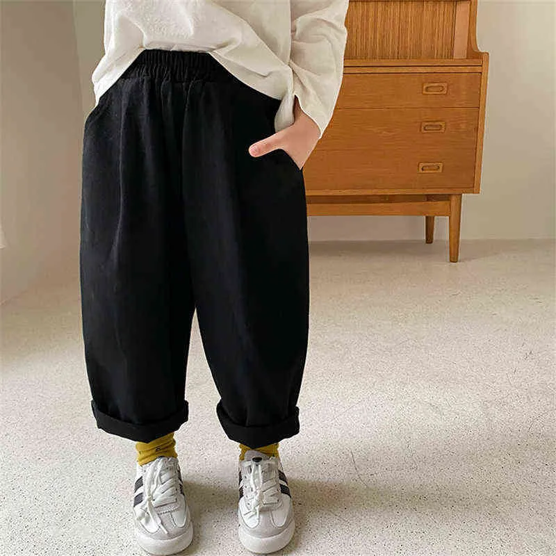 Korean style boys and girls solid casual pants unisex fashion loose all-match trousers for kids clothes 211103