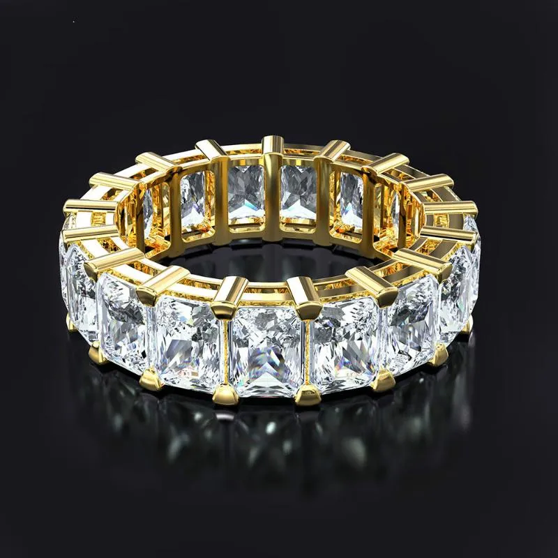 Cluster Rings Handgjorda Pave Square Radiant Cut Diamond Band Ring Luxury 14K Gold Engagement Cocktail Wedding For Women Men Jewelry307D