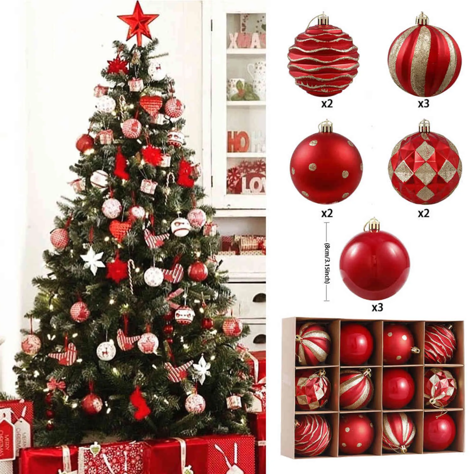 6/8 CM Glitter Kerstballen Ornamenten Rose Goud Brons Roze Kerstboom Opknoping Ball voor Home Navidad Decoration Gift Prop 2111104