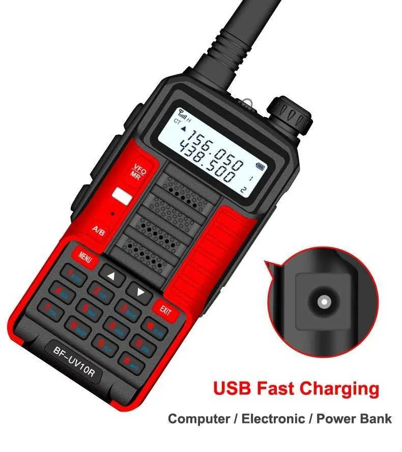 1Pack Baofeng 10W UV-10R Walkie Talkie Transmissor Long Range UV10R Dois Way Radio 128CH VHF UHF 136-174MHz 400-520MHz Dual Band