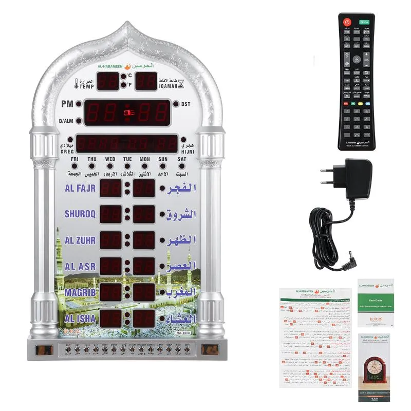 Skrivbordsklockor azan moskébönklocka islamisk kalender muslimsk vägglarm Ramadan heminredning fjärrkontrollnot batteri252u