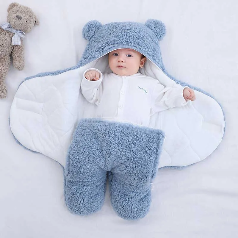 Saco de dormir para bebés para niños Swaddle Wrap Ultra-Soft Fluffy Fleece Manta de recepción nacido Swaddling 0-9 meses 211023