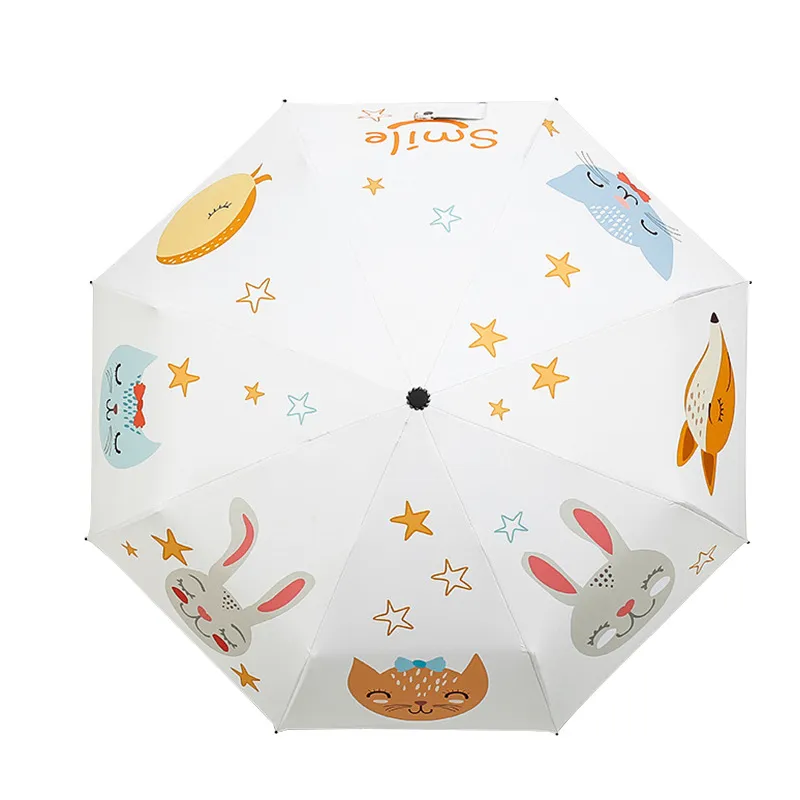 Creative cartoon fox sorrir rosto à prova de vento guarda-chuva de guarda-chuva mulheres chuva dobrável guarda-chuvas para crianças uv