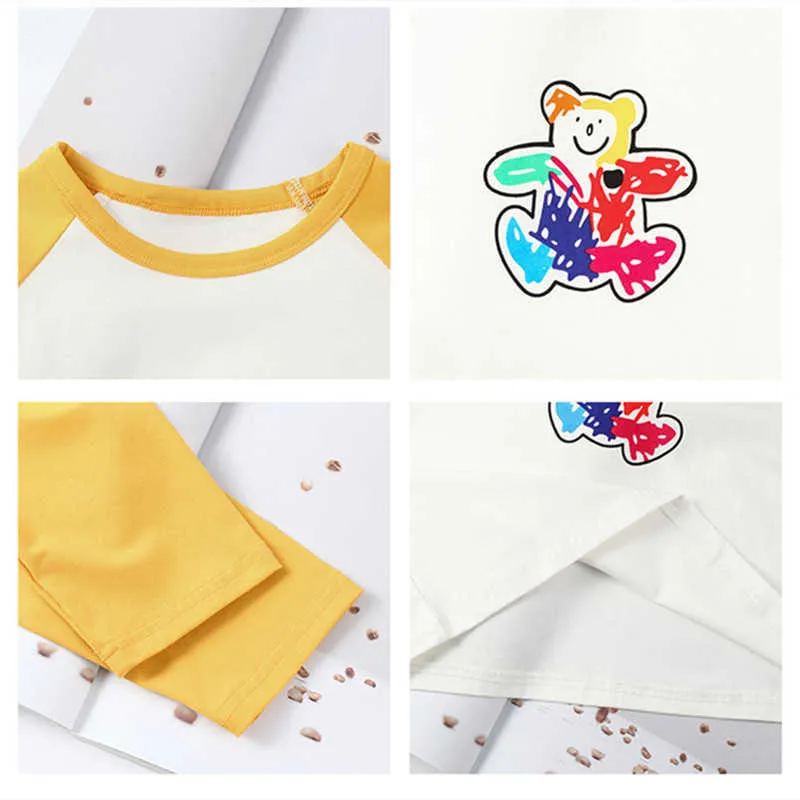 T-shirt bambini primaverili T-shirt a maniche lunghe cartoni animati ragazzi T-shirt patchwork in cotone bambini moda 210615