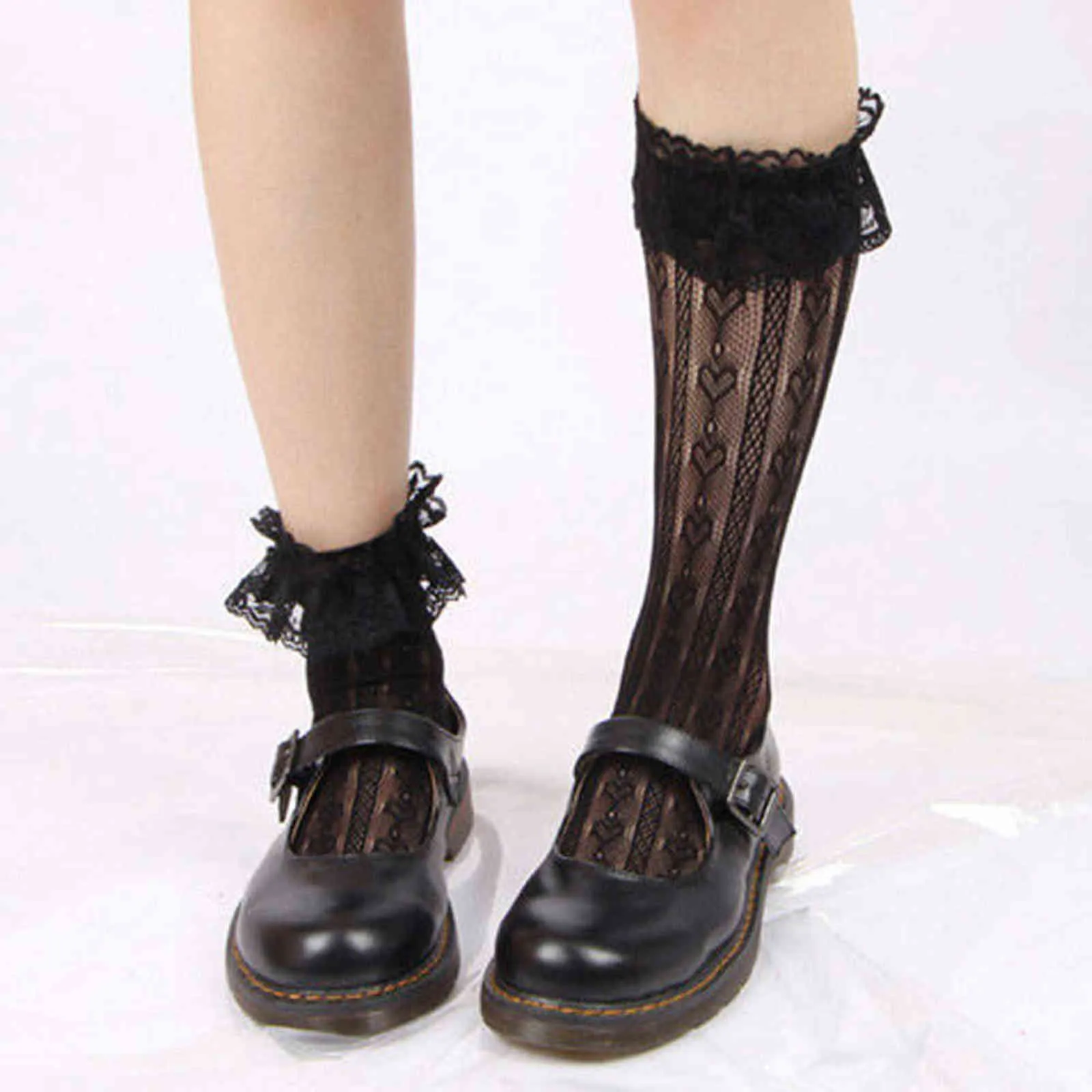 Maid Cute кружева лолита носки черные белые ворса носки сладкие женщины девушка T лук носки девушки женские косплеи костюмы аксессуары Y1119