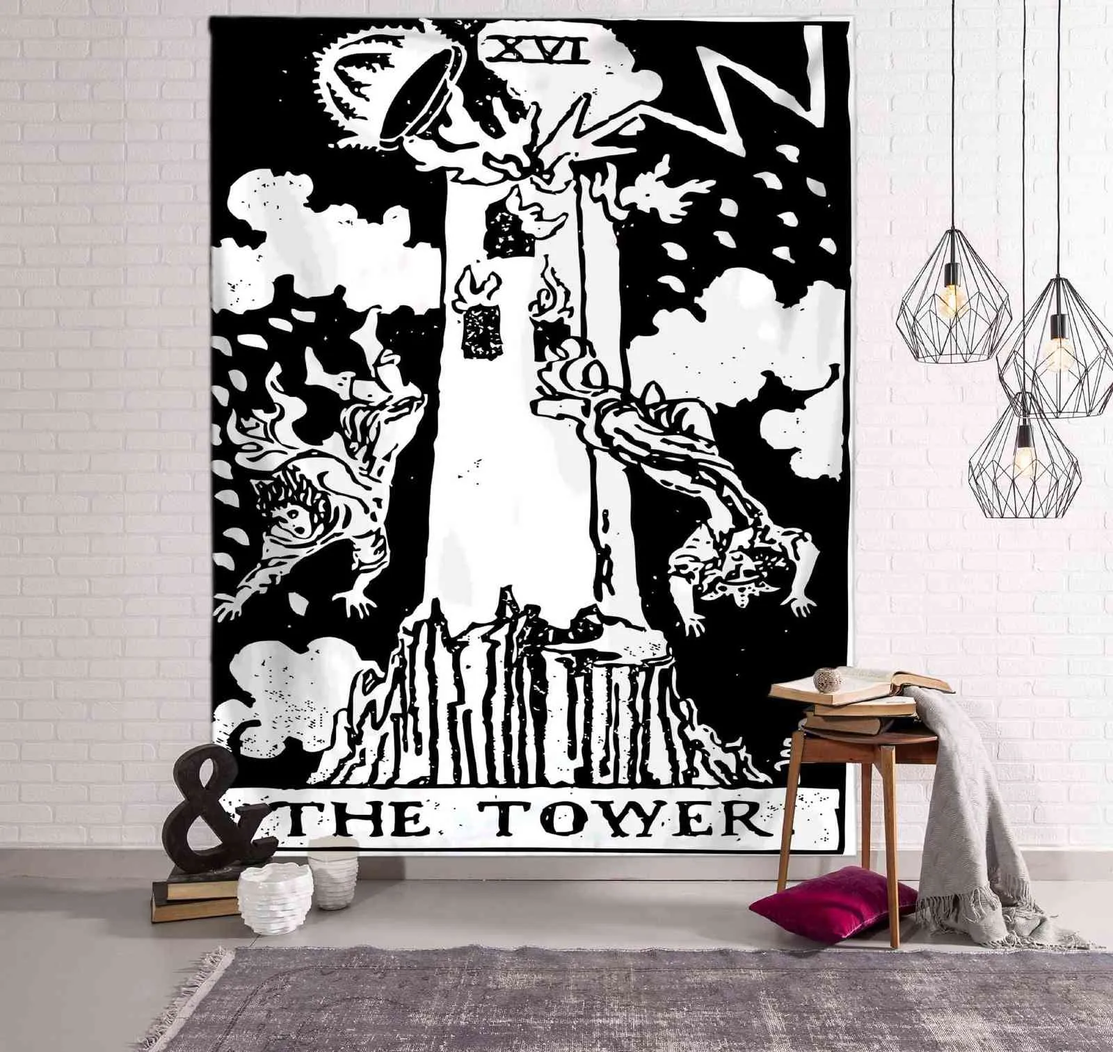 Retro Religiöse Tarot Karte Drucken Hängende Tapisserie Wand Dekor Kunst Bett Wohnzimmer Dekoration Party Decke Makramee 210609