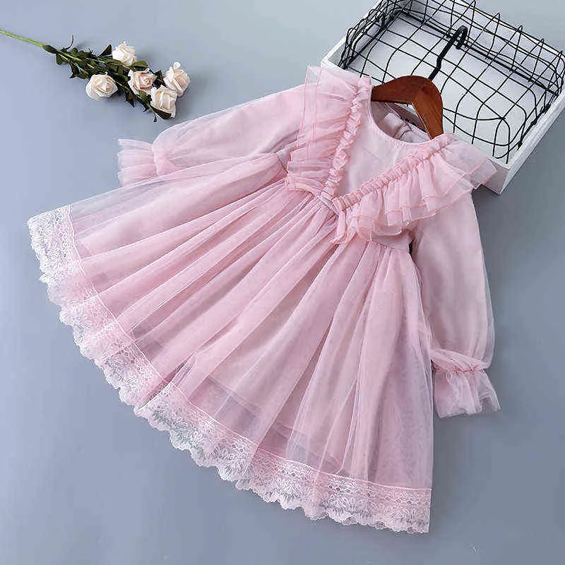 Ours Leader Enfants Filles Voile Mignon Robes Nouvelle Mode Bébé Fille Maille Volants Costumes De Mariage Princesse Partie Vestidos 3-7 Ans G1129