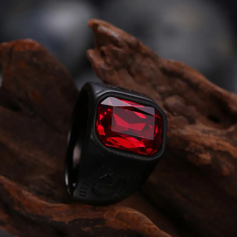 New Mens Rings Stainless Steel Jewelry Biker Rings Red Zircon Ring Men039s Fashion Dance Black Rings Jewelry Accessories8116421