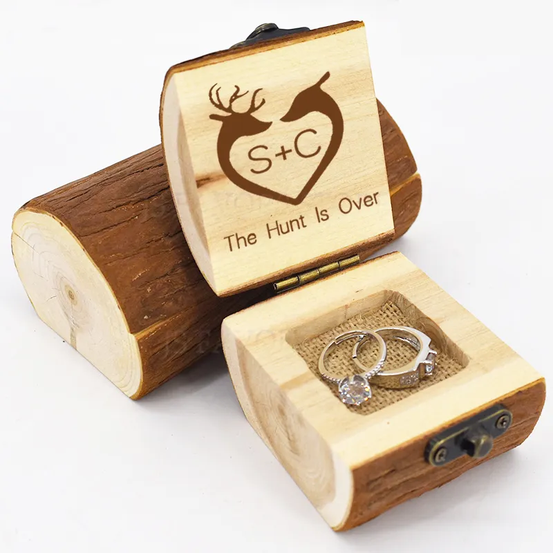 1 PZ scatola anelli Foresta Retro cerimonia di scambio personalizzata Sposi matrimonio matrimonio decorazione festa a sorpresa porta anelli T200827