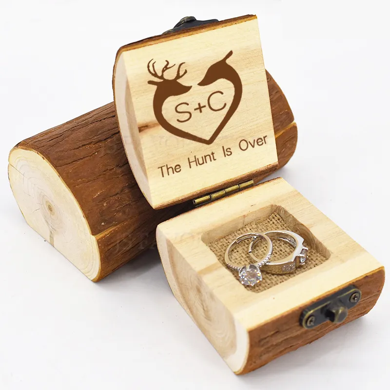 Ring Box Wald Retro benutzerdefinierte Austausch Zeremonie Brautpaar Hochzeit Ehe Überraschung Party Dekoration für Ringhalter T200827