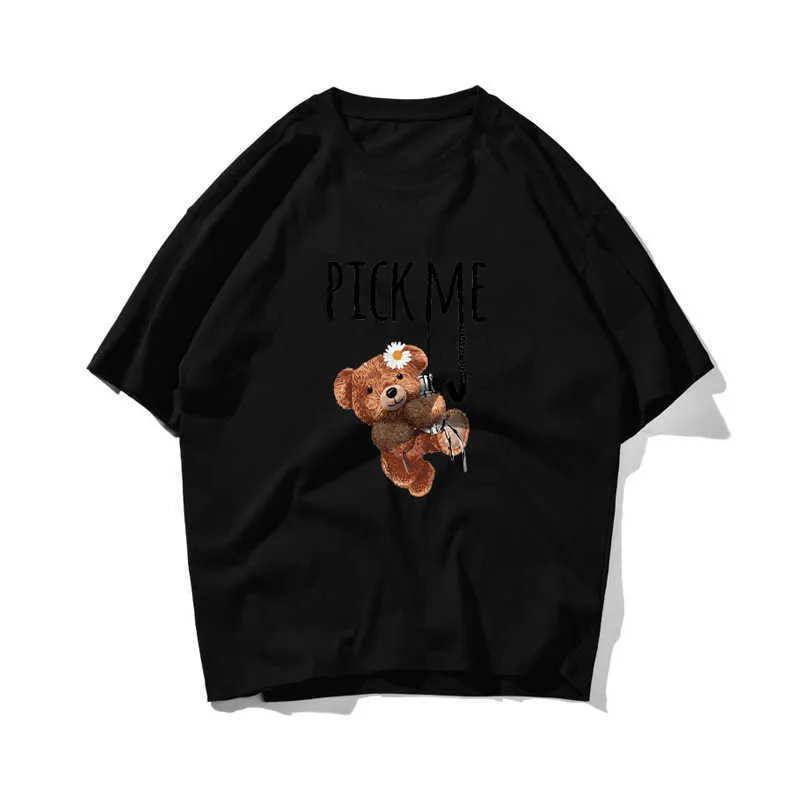 Pick Me Bear Hip Hop Oversize T-shirt Männer Streetwear Harajuku T-shirt Kurzarm Baumwolle Lose HipHop T-Shirt Paar Sommer 210603