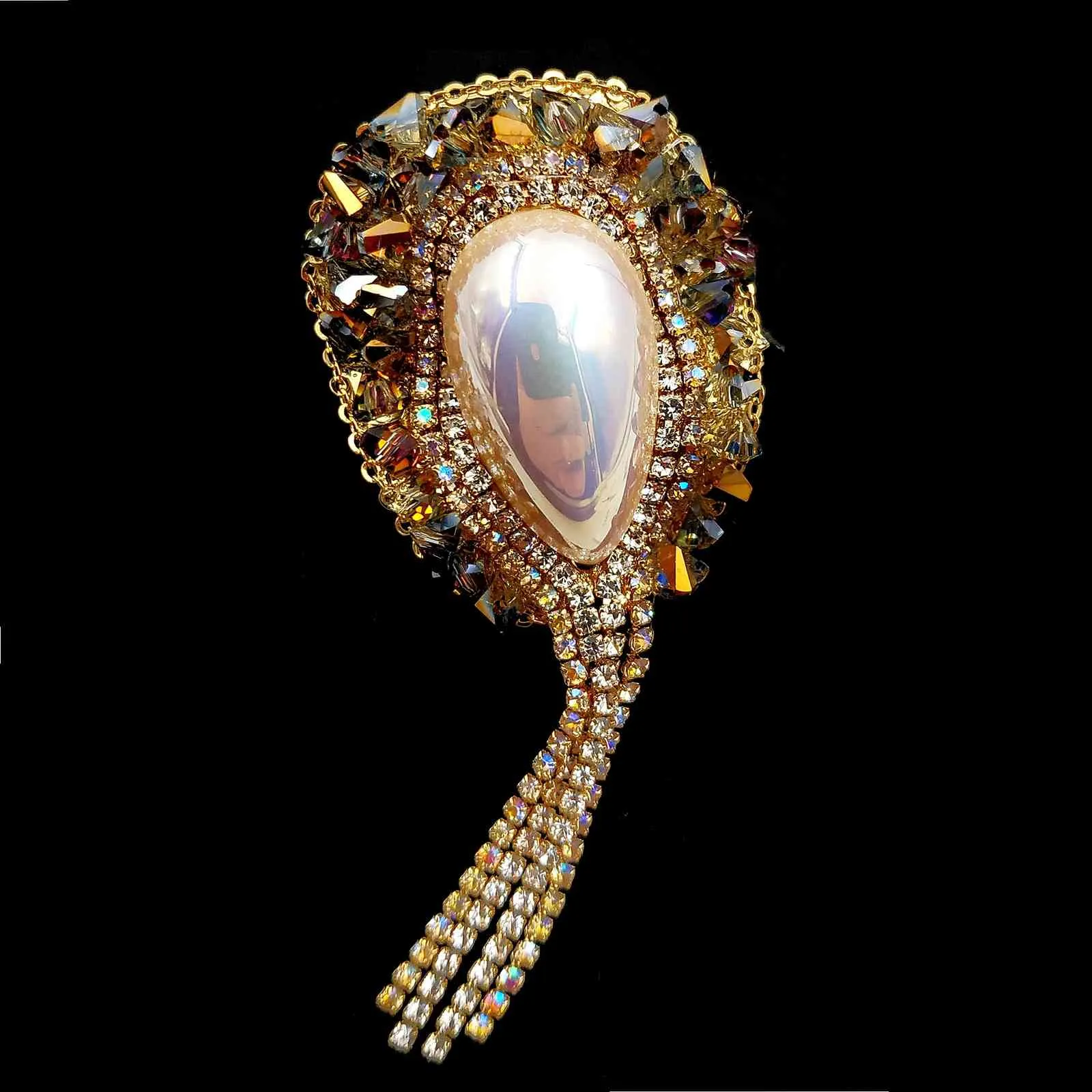 Oszałamiająca Vintage AB Accent Imitated Pearl Oval Tassel Drop Brooches Pins Badge Corset Biżuteria na ślub Festiwal