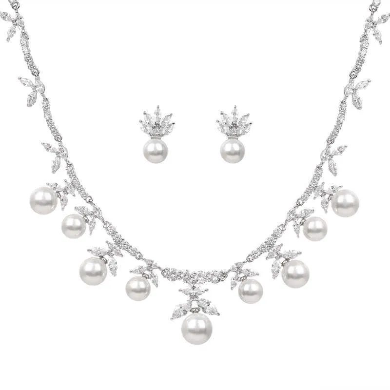 Bettyue délicat boucle d'oreille et collier avec perle AAA zircone pendentif pour femmes ensemble de bijoux de luxe mode fête ornement H1022