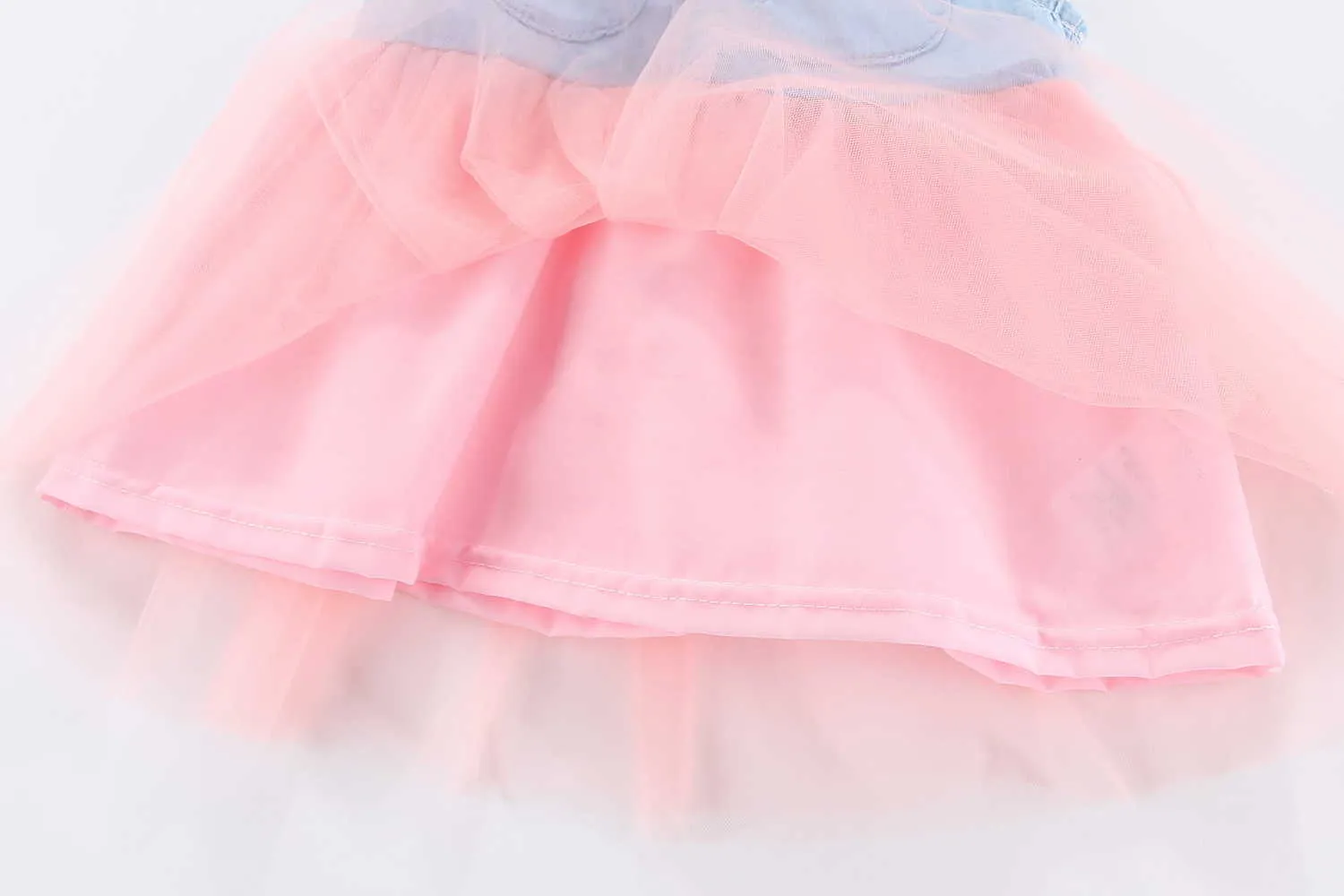 Mudkingdom Yürüyor Kız Denim Elbise Yaka Patchwork Kız Elbise Çocuklar Için Yay Giyim Tül Kabarık Çocuk Yaz Giyim 210615