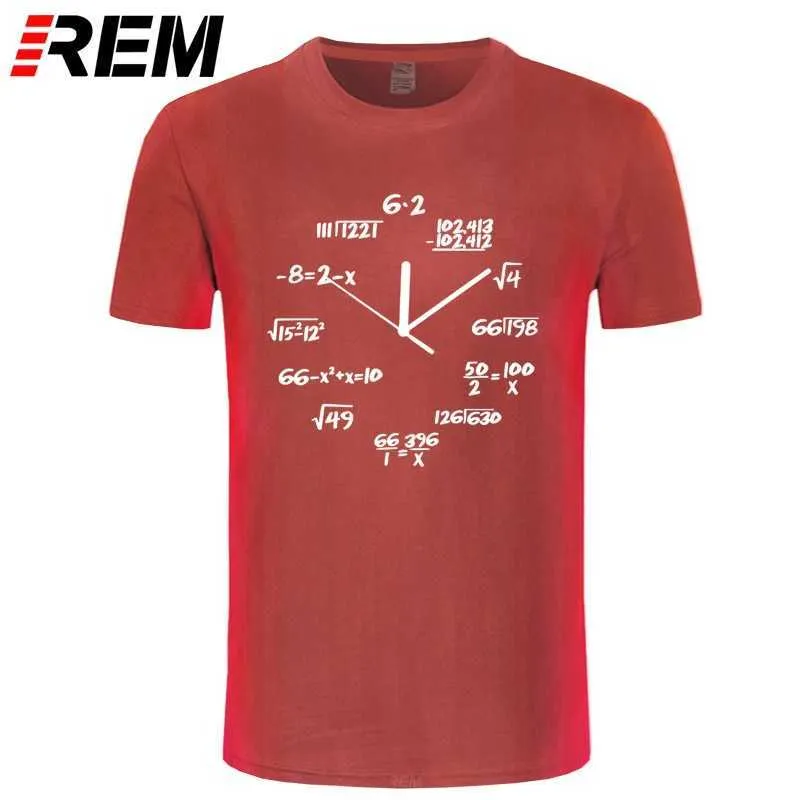 REM 100% bawełna Zegar matematyczny Drukuj śmieszne mężczyźni t shirt casual krótki rękaw o-neck t fajne lato t- s tee 210629