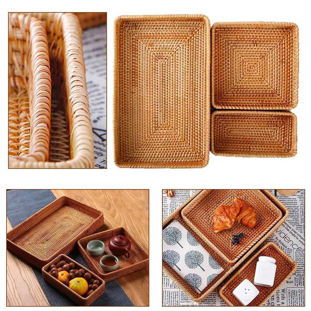 등나무 짠된 저장 과일 바구니 빵 음식 아침 식사 디스플레이 상자 고리 버들 바구니 수공예품 주최자 가정 장식 210609