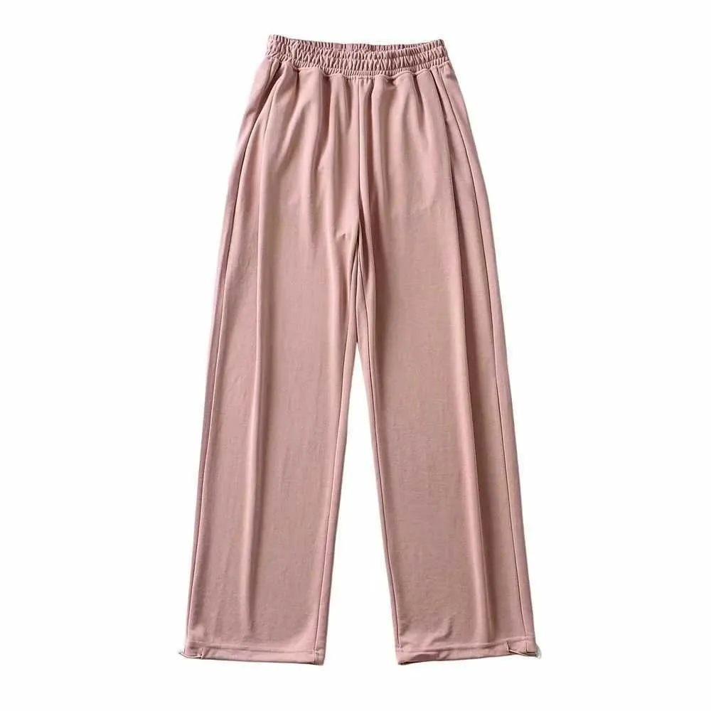 Casual Sweatpants Mulheres Elásticas Cintura Larga Larga Calças Laço Pés Moda Corredores Capris Sólida Solida Azul Calças Rosa Q0801