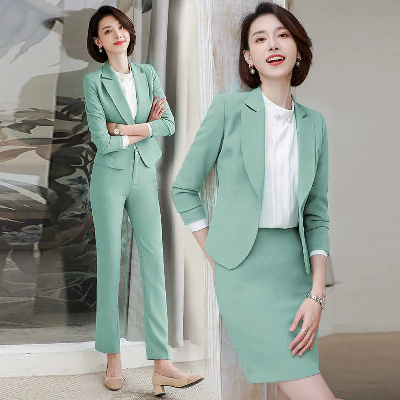 S-4XL Plus Size Damen Hochwertiger Business-Anzug Temperament Büroarbeitskleidung Slim Langarm Jacke Hosen 2-teiliges Set 210527