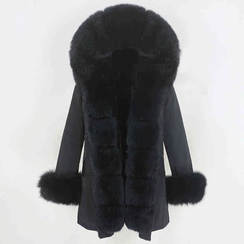 OFTBUY imperméable longue Parka veste d'hiver femmes manteau de fourrure véritable col de fourrure naturelle capuche épais chaud Streetwear détachable 211129