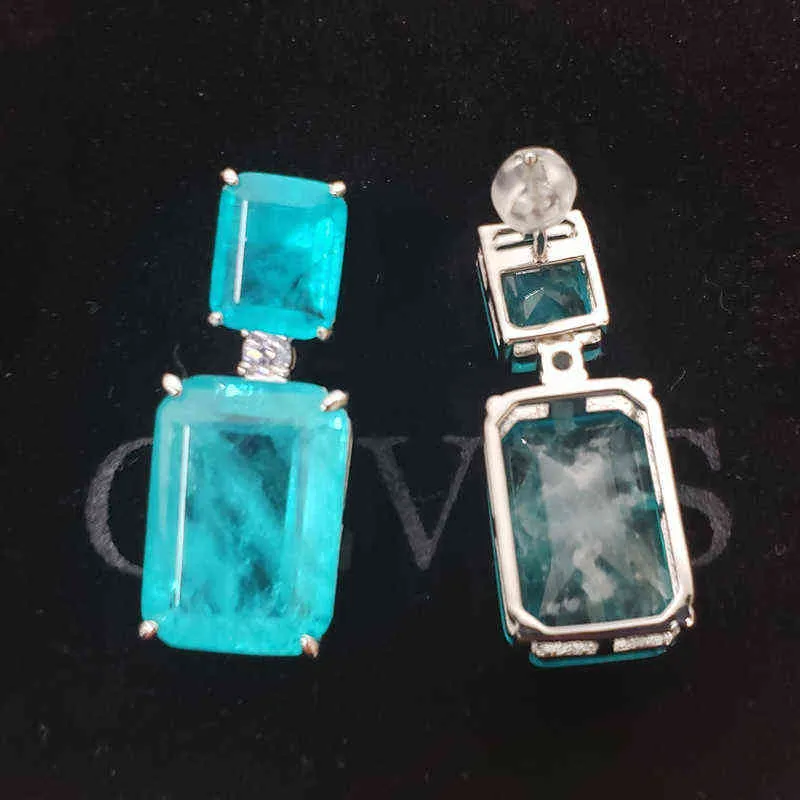 OEVAS 100 925 STERLING SILVER PARAIBA TOARMALINE GEMSTONEドロップイヤリング