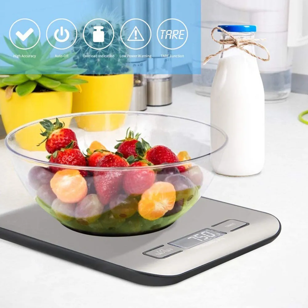 Plate-forme en acier inoxydable de 5 kg avec affichage LCD Grammes et onces pour la cuisson Cuisson Balance de cuisine multifonction numérique 210312