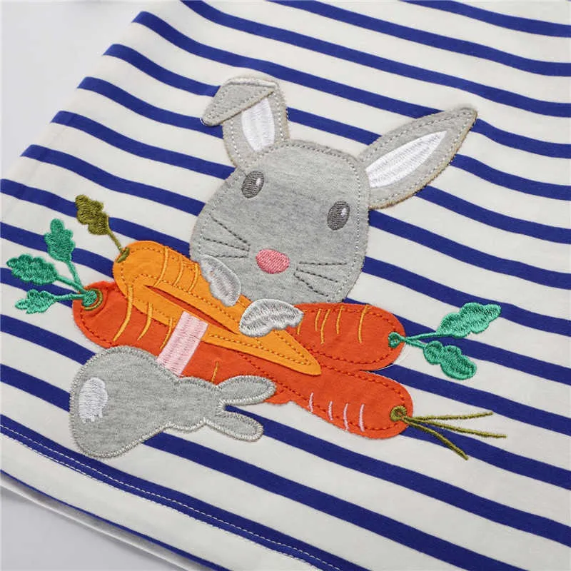 Metri di salto Animali Applique Ragazze T-shirt Stripe Summer Baby Clothes Fashion Cotton Kids Tees Tops 210529