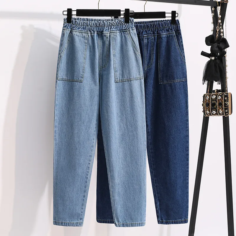 DIMANAF Pantaloni Jeans Donna Vita Alta Denim Sciolto Donna Elastico Primavera Tasche Basic Pantaloni Blu ed 220310