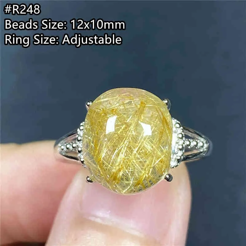 Big Natural Gold Rutilated Quartz Ring voor Vrouwen Man Geluk Kralen Zilveren Wealth Crystal Gemstone Verstelbare Sieraden AAAAA 211217