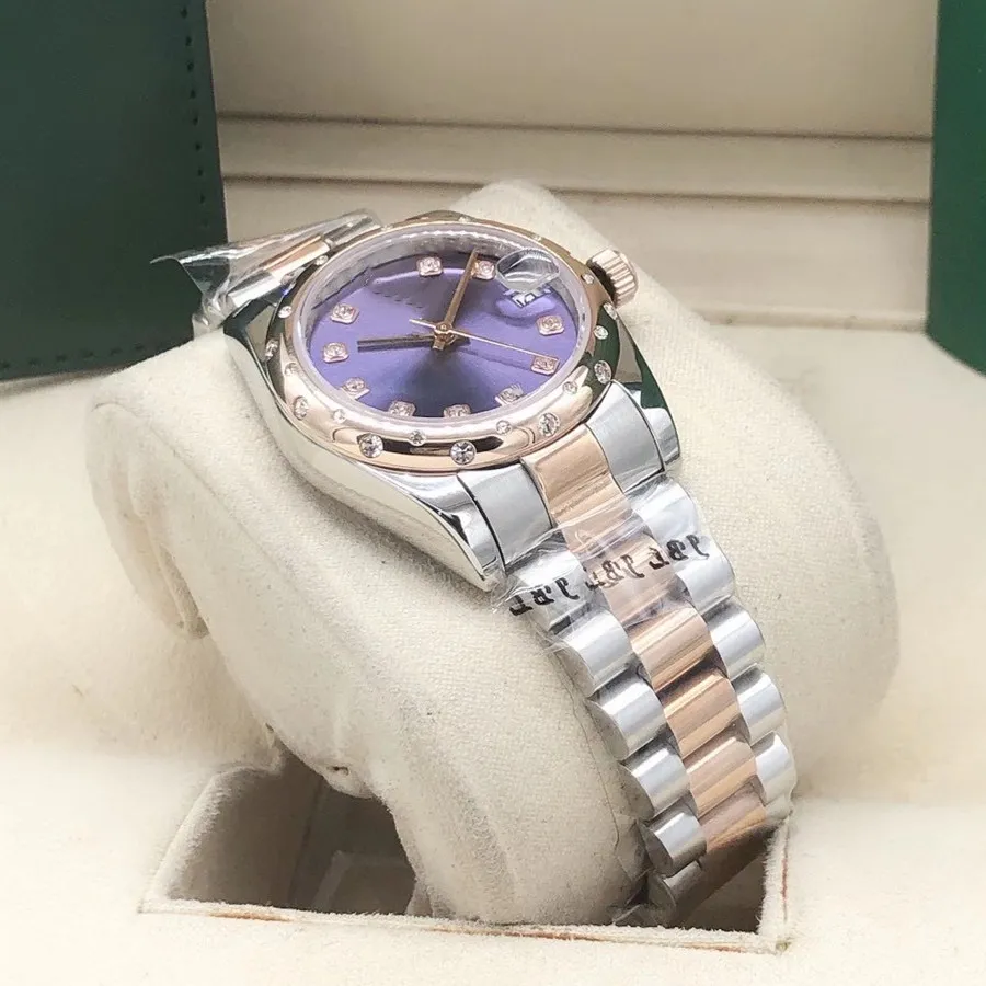2021 Женские часы с бриллиантовым циферблатом, 31 мм, сапфировое стекло, золотой ремешок, водостойкий автоматический механизм245J