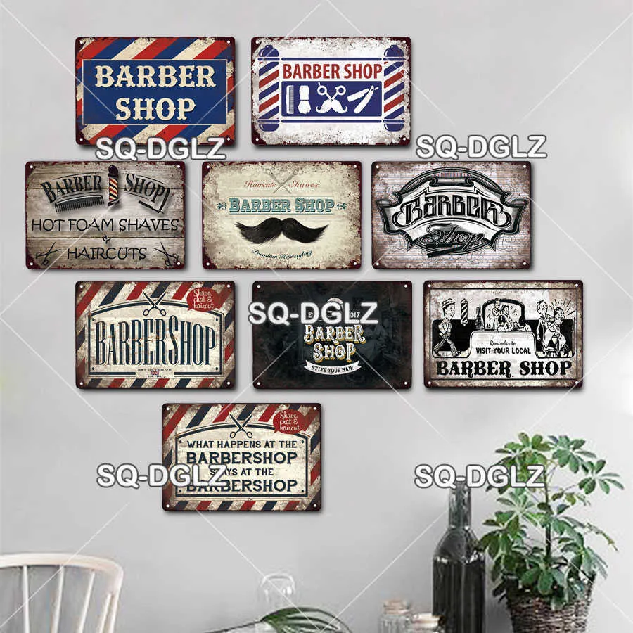 [SQ-DGLZ] BARBER BAR Targa in metallo Vintage Bar Decorativa Targa in metallo Piastra Decorazione della parete Targhe in metallo Barber Shop Poster Q0723