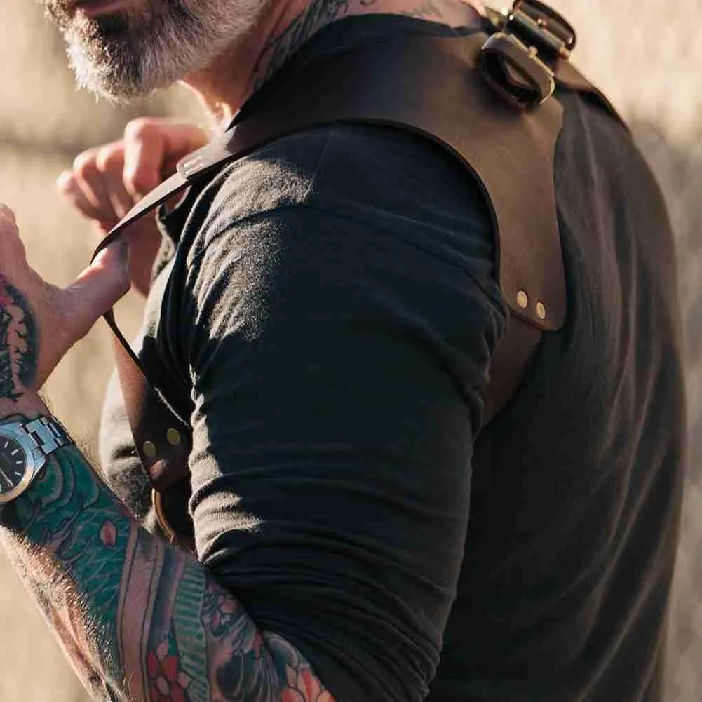 Bretella in pelle vintage da uomo medievale rinascimentale Suspensorio Abbigliamento Accessori spalla Cintura Imbracatura pettorale Punk J9R7290b