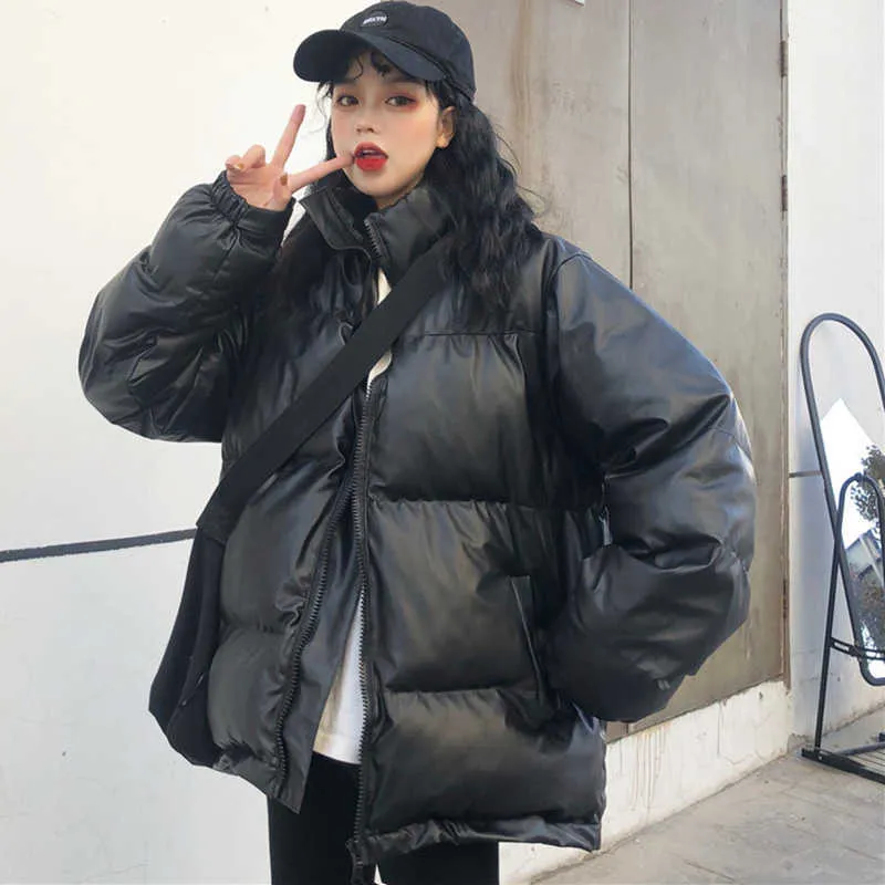 Hiver Lâche Noir Hip-Hop Veste Femmes Étudiant Épais Long Vers Le Bas Parka Coton Plus La Taille Manteau 210531