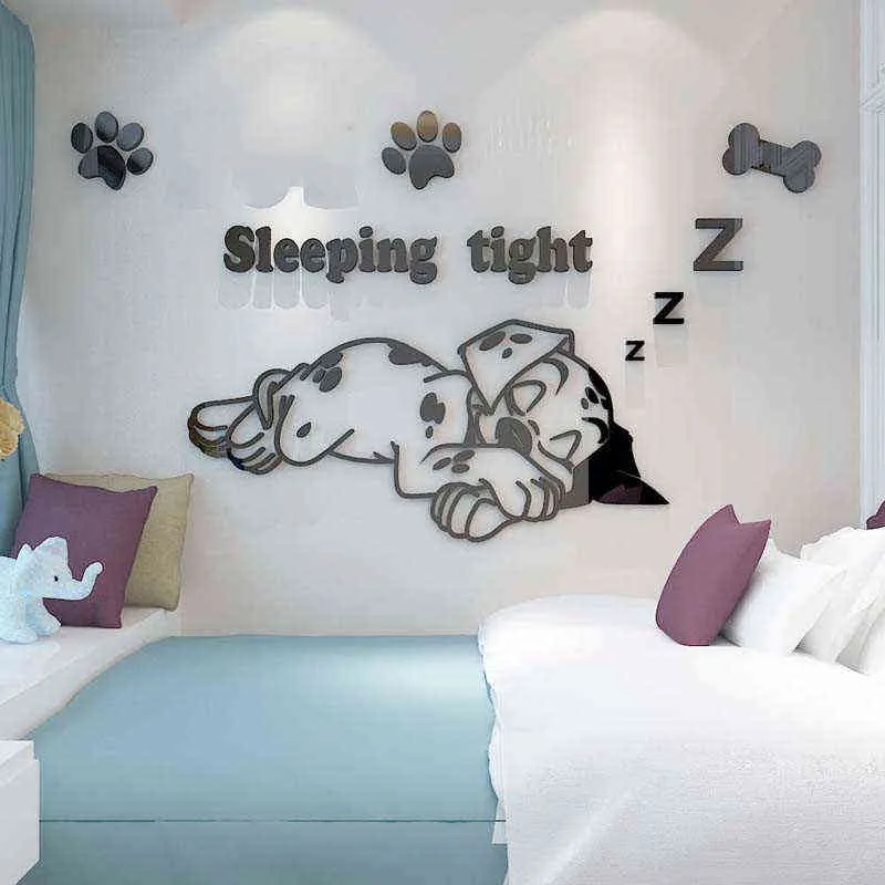 Bricolage dessin animé chien autocollant mural mignon Pet dalmatiens pour chambre d'enfants décoratif acrylique autocollants irror papier peint 211112