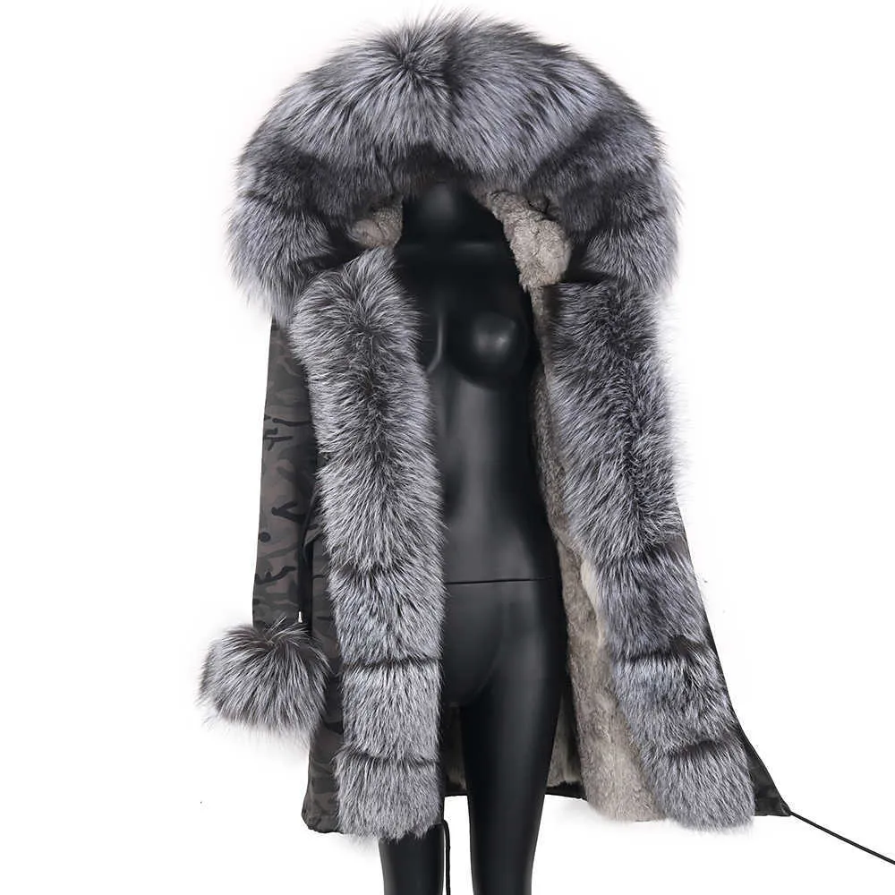 Real Fur Coat Natural Real Fur Collar Warm Big Fur Outerwear Detachable Female Long Parka Women Fashion Winter Jacket 211019