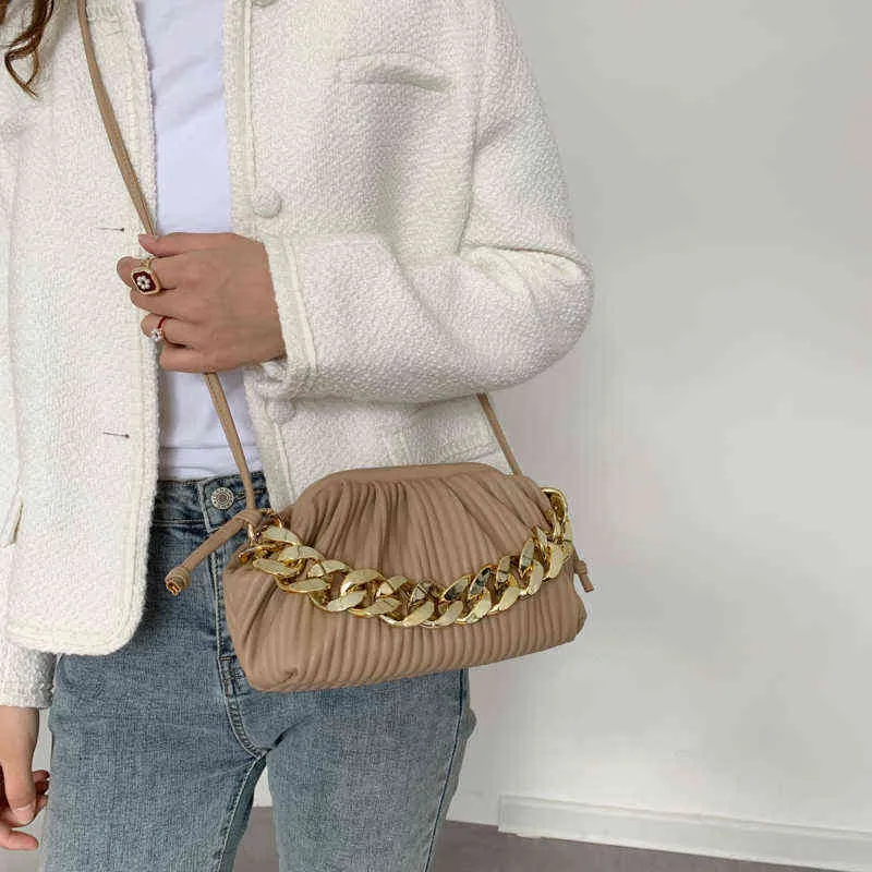 أكياس التسوق الفاخرة بو الجلود الكتف Crossbody للنساء 2021 مصمم سميكة الذهب سلسلة حقيبة يد و المحافظ الإناث صغيرة 7805 220304