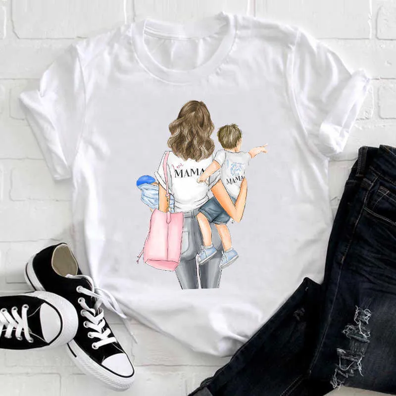 Mujeres de manga corta niña hija linda 90s mamá mamá madre ropa de moda damas impresión gráfica tee top camiseta camiseta femenina x0527