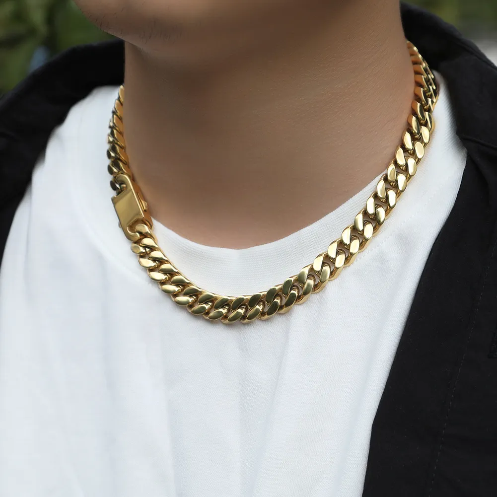 Collana a catena a maglia cubana in oro in acciaio inossidabile Collane da uomo in argento Gioielli hip hop 8 10 12mm229n