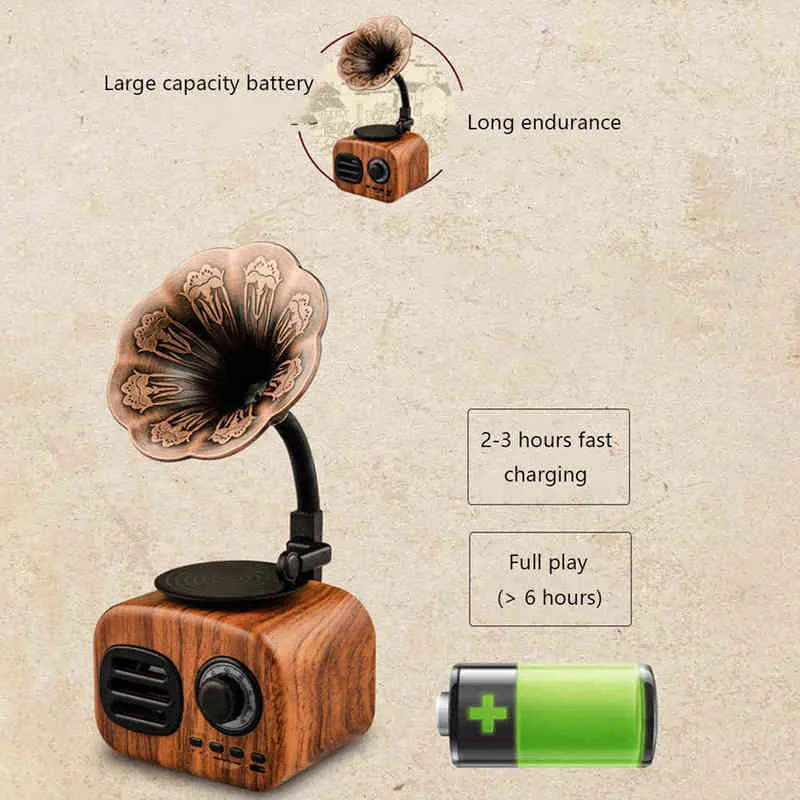 Retro mini phoniograph Stereo Music Radio Wireless Bluetoothcompatible seekbox Soundbox بالكامل قطرة Y2112297633034
