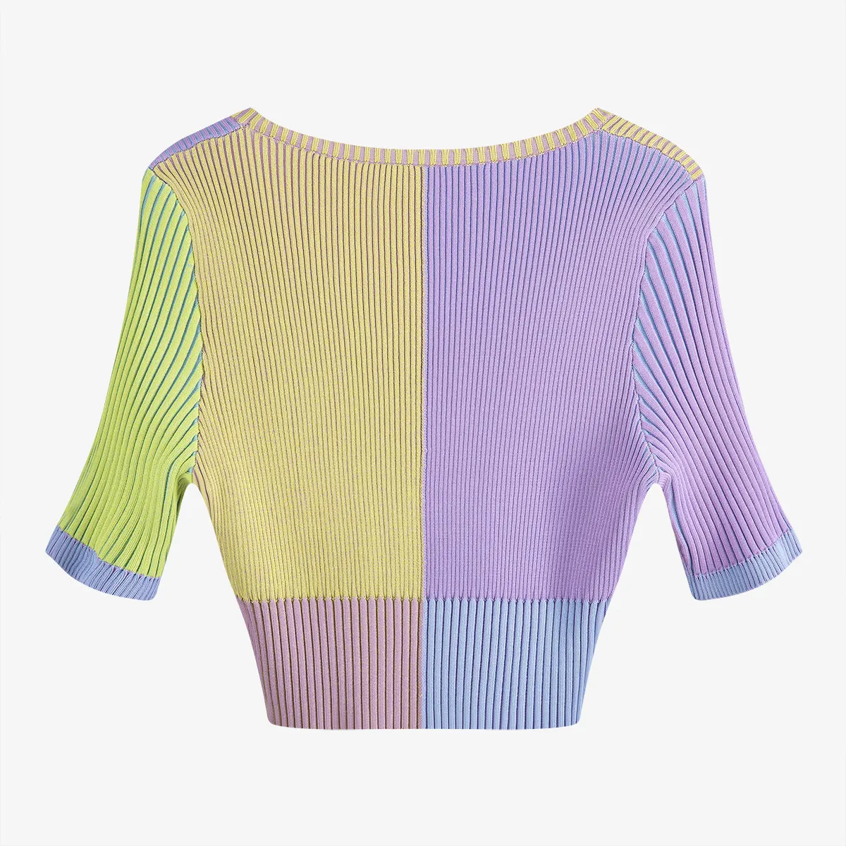 DEAT 2021 nuova moda estiva abbigliamento donna colletto quadrato mezze maniche colori a contrasto pullover maglietta corta WL90814 210311