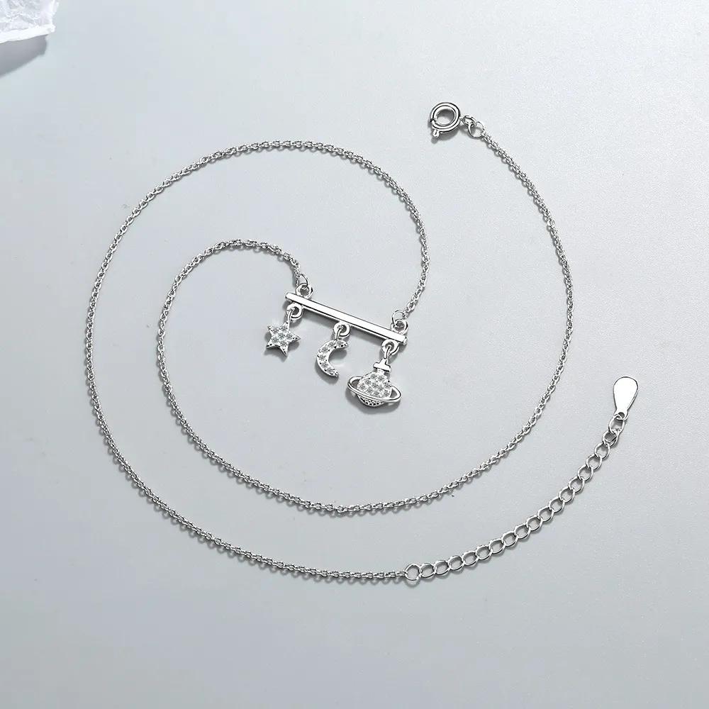 Böhmische Multi-Stile 925 Silber Halsketten für Frauen Vintage Kristall Zirkon Planet / Stern / Mond Anhänger Halskette Geometrische Collier Collares XDZ543