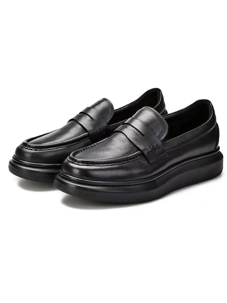 Chaussure de conduite chaude en cuir véritable chaussures décontractées noir augmenter mocassins sans lacet chaussures pour hommes bout rond chaussures faites à la main pour hommes