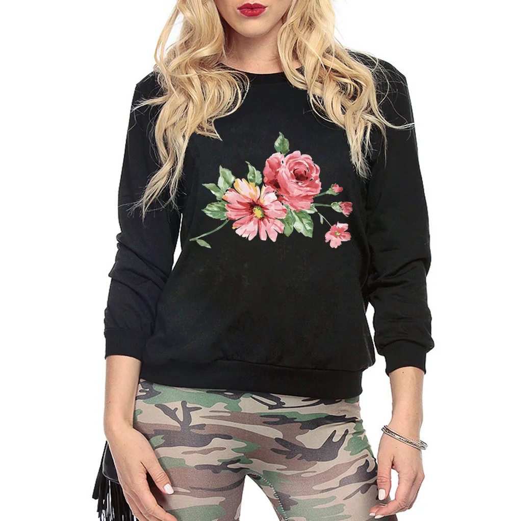 Hip-Hop Haute Qualité O-Cou Sweats à capuche Top Femme Femmes Automne Hiver Mignon Fleurs Sweatshirts Vivid Print Streetwear Survêtements S-XXL 201030