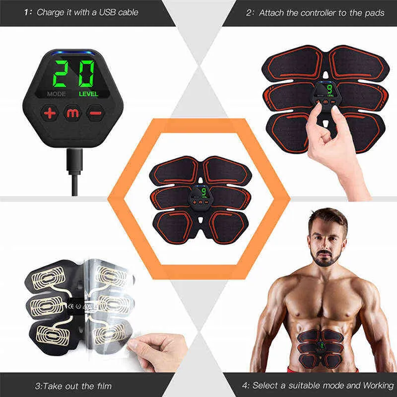 Treinador de quadril abdominal de estimulador muscular EMS Toner USB ABS Fitness Training Home Gym Perda Weight Slimming 2201119594573